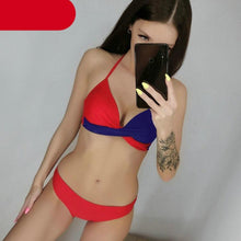 Load image into Gallery viewer, Push Up Women Bikinis Swimwear Women's Bathing Suits Push Up Halter Bandage Bikini Floral Printing Swim Bottoms Two Piece Swimsuits Women Swimsuits Bathing Suit Halter Leaf Print Beach Wear Plus Size
