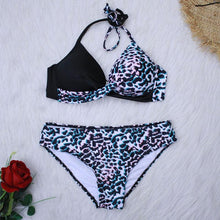 Load image into Gallery viewer, Push Up Women Bikinis Swimwear Women's Bathing Suits Push Up Halter Bandage Bikini Floral Printing Swim Bottoms Two Piece Swimsuits Women Swimsuits Bathing Suit Halter Leaf Print Beach Wear Plus Size