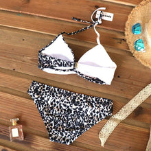 Load image into Gallery viewer, Push Up Women Bikinis Swimwear Women's Bathing Suits Push Up Halter Bandage Bikini Floral Printing Swim Bottoms Two Piece Swimsuits Women Swimsuits Bathing Suit Halter Leaf Print Beach Wear Plus Size