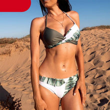 Load image into Gallery viewer, Push Up Women Bikinis Swimwear Women's Bathing Suits Push Up Halter Bandage Bikini Floral Printing Swim Bottoms Two Piece Swimsuits Women Swimsuits Bathing Suit Halter Leaf Print Beach Wear Plus Size