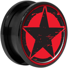 Load image into Gallery viewer, Black Red Distressed Star Black Anodized Screw Fit Plug Set 20mm