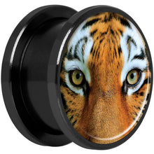 Load image into Gallery viewer, Full Color Tiger Eyes Black Anodized Screw Fit Plug Set 5/8