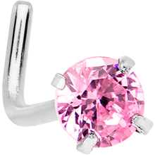 Load image into Gallery viewer, 20G 1/4 Pink 3mm CZ Gem Steel L-Shape Nose Ring