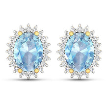 Load image into Gallery viewer, 2.36 Carat Genuine Aquamarine and White Diamond 14K Yellow Gold Earrings