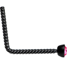 Load image into Gallery viewer, Pink 2mm Gem Inlay Black So Twisted L Shaped Nose Ring