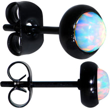 Load image into Gallery viewer, White Synthetic Opal Black IP 316L Surgical Steel Stud Earrings
