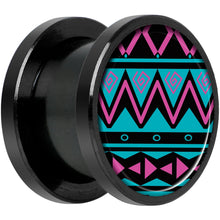 Load image into Gallery viewer, Pink Teal Tribal Print Black Anodized Screw Fit Plug Set 1/2