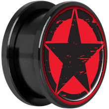 Load image into Gallery viewer, Black Red Distressed Star Black Anodized Screw Fit Plug Set 18mm