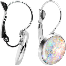 Load image into Gallery viewer, Handcrafted White Faux Opal Splash Leverback Earrings