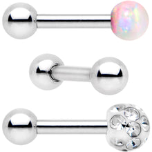 Load image into Gallery viewer, 16G 1/4 Clear White Gem Ball Cartilage Tragus Earring 3 Pack Set