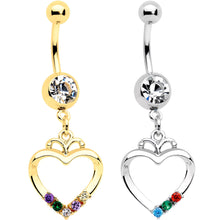 Load image into Gallery viewer, Clear Gem Gold PVD BFF Heart Dangle Belly Ring Set of 2
