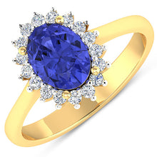 Load image into Gallery viewer, 1.92 Carat Genuine Tanzanite and White Diamond 14K Yellow Gold Ring
