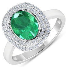 Load image into Gallery viewer, 1.97 Carat Genuine Zambian Emerald and White Diamond 14K White Gold Ring
