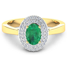 Load image into Gallery viewer, 0.88 Carat Genuine Zambian Emerald and White Diamond 14K Yellow Gold Ring