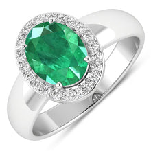 Load image into Gallery viewer, 1.87 Carat Genuine Zambian Emerald and White Diamond 14K White Gold Ring