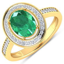 Load image into Gallery viewer, 1.87 Carat Genuine Zambian Emerald and White Diamond 14K Yellow Gold Ring