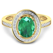 Load image into Gallery viewer, 1.87 Carat Genuine Zambian Emerald and White Diamond 14K Yellow Gold Ring