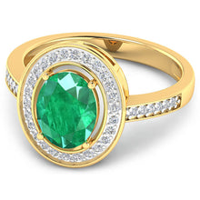 Load image into Gallery viewer, 1.87 Carat Genuine Zambian Emerald and White Diamond 14K Yellow Gold Ring