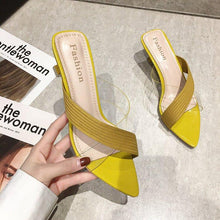 Load image into Gallery viewer, Queen Fashion PU Sandals Knit Women Transparent Sandals Pointed Toe High Heels Party Cross Women High Heel Sandals Transparent Pointed Toe Luxury Dress Outdoor Sandals