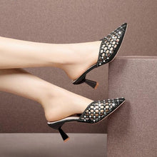 Load image into Gallery viewer, Queen Fashion PU Sandals Knit Women Transparent Sandals Pointed Toe High Heels Party Cross Women High Heel Sandals Transparent Pointed Toe Luxury Dress Outdoor Sandals