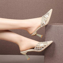 Load image into Gallery viewer, Queen Fashion PU Sandals Knit Women Transparent Sandals Pointed Toe High Heels Party Cross Women High Heel Sandals Transparent Pointed Toe Luxury Dress Outdoor Sandals