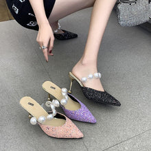 Load image into Gallery viewer, Queen Fashion PU Sandals Knit Women Transparent Sandals Pointed Toe High Heels Party Cross Women High Heel Sandals Transparent Pointed Toe Luxury Dress Outdoor Sandals