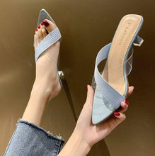 Load image into Gallery viewer, Queen Fashion PU Sandals Knit Women Transparent Sandals Pointed Toe High Heels Party Cross Women High Heel Sandals Transparent Pointed Toe Luxury Dress Outdoor Sandals