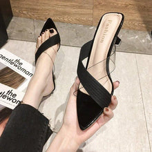Load image into Gallery viewer, Queen Fashion PU Sandals Knit Women Transparent Sandals Pointed Toe High Heels Party Cross Women High Heel Sandals Transparent Pointed Toe Luxury Dress Outdoor Sandals