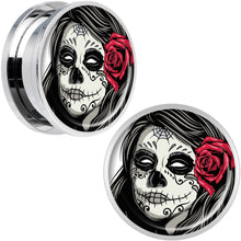 Load image into Gallery viewer, Katrina Sugar Skull with Rose Flower Steel Screw Fit Plug Set 20mm