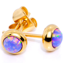 Load image into Gallery viewer, Purple Synthetic Opal Gold IP 316L Surgical Steel Stud Earrings