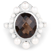 Load image into Gallery viewer, 5.75 Carat Genuine Smoky Quartz and Pearl .925 Sterling Silver Ring