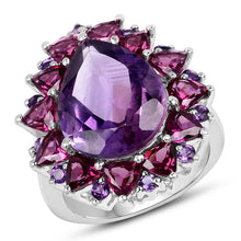 Load image into Gallery viewer, 11.22 Carat Genuine Amethyst & Rhodolite .925 Sterling Silver Ring