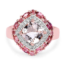 Load image into Gallery viewer, 14K Rose Gold Plated 3.11 Carat Genuine Morganite, Pink Tourmaline & White Topaz .925 Sterling Silver Ring