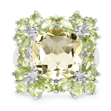 Load image into Gallery viewer, 9.38 Carat Genuine Lemon Quartz & Peridot .925 Sterling Silver Ring