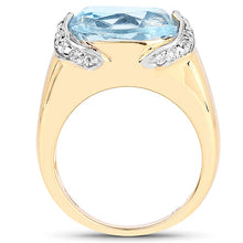 Load image into Gallery viewer, 14K Yellow Gold Plated 6.56 Carat Genuine Blue Topaz and White Topaz .925 Sterling Silver Ring