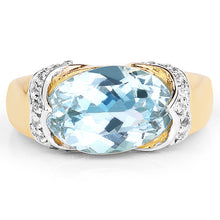 Load image into Gallery viewer, 14K Yellow Gold Plated 6.56 Carat Genuine Blue Topaz and White Topaz .925 Sterling Silver Ring