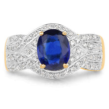 Load image into Gallery viewer, 14K Yellow Gold Plated 2.56 Carat Genuine Kyanite and White Topaz .925 Sterling Silver Ring