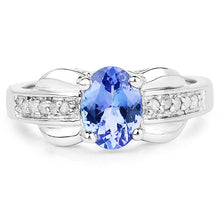 Load image into Gallery viewer, 1.27 Carat Genuine Tanzanite and White Diamond .925 Sterling Silver Ring
