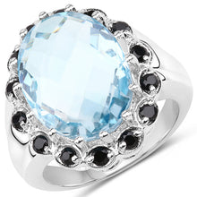 Load image into Gallery viewer, 12.49 Carat Genuine Blue Topaz & Black Spinel .925 Sterling Silver Ring
