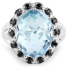 Load image into Gallery viewer, 12.49 Carat Genuine Blue Topaz & Black Spinel .925 Sterling Silver Ring