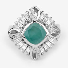 Load image into Gallery viewer, "2.57 Carat Genuine Emerald, White Topaz and White Diamond .925 Sterling Silver Ring