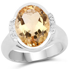 Load image into Gallery viewer, 5.05 Carat Genuine Citrine and White Diamond .925 Sterling Silver Ring