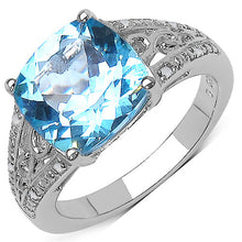 Load image into Gallery viewer, 5.05 Carat Genuine Blue Topaz and 0.05 ct.t.w Genuine Diamond Accents Sterling Silver Ring