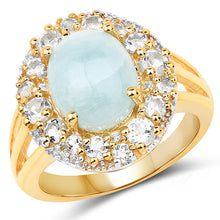 Load image into Gallery viewer, 14K Yellow Gold Plated 6.72 Carat Genuine Aquamarine and White Topaz .925 Sterling Silver Ring