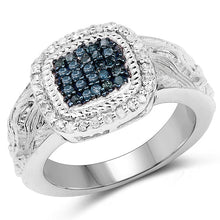 Load image into Gallery viewer, 0.28 Carat Genuine Blue Diamond and White Diamond .925 Sterling Silver Ring