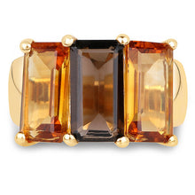 Load image into Gallery viewer, 14K Yellow Gold Plated 8.14 Carat Genuine Smoky Quartz, Citrine and Champagne Quartz .925 Sterling Silver Ring