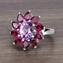 Load image into Gallery viewer, 5.65 Carat Genuine Amethyst and Rhodolite .925 Sterling Silver Ring