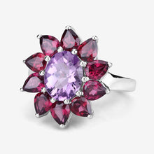 Load image into Gallery viewer, 5.65 Carat Genuine Amethyst and Rhodolite .925 Sterling Silver Ring