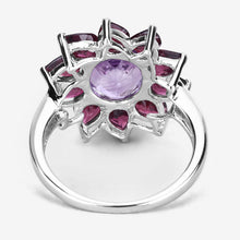 Load image into Gallery viewer, 5.65 Carat Genuine Amethyst and Rhodolite .925 Sterling Silver Ring