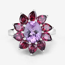 Load image into Gallery viewer, 5.65 Carat Genuine Amethyst and Rhodolite .925 Sterling Silver Ring